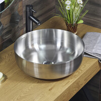 800-400 Фигурный умывальник нерж накладной круглый САТИН 400 глубина 130 мм Lake 400 MELANA (+сифон)