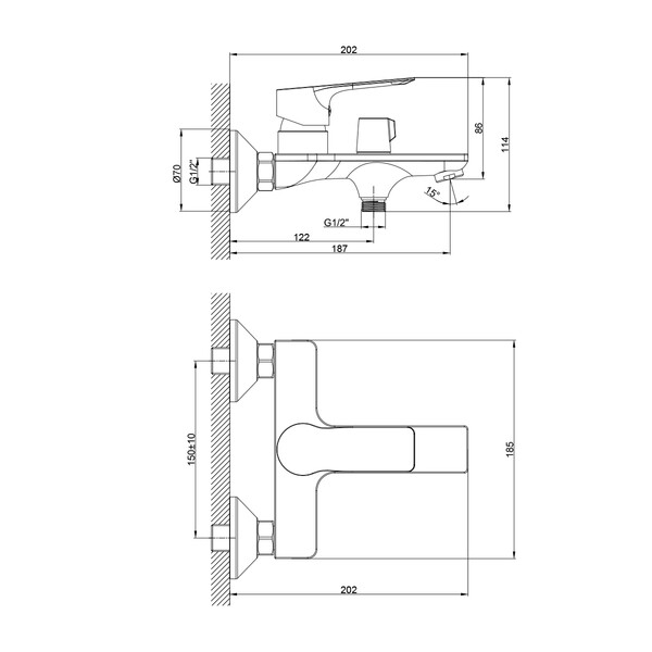 Смеситель Ванна шар d35 кор. нос керамическое переключение, хром ROSSINKA RS27-30