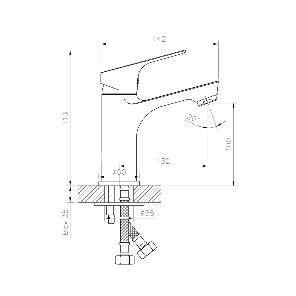 Смеситель Тюльпан шар d35, средний, хром ROSSINKA RS29-13