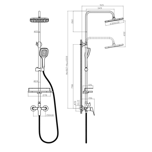 Смеситель Душ шар d35 с душевой стойкой, ручной лейкой, хром ROSSINKA RS29-45