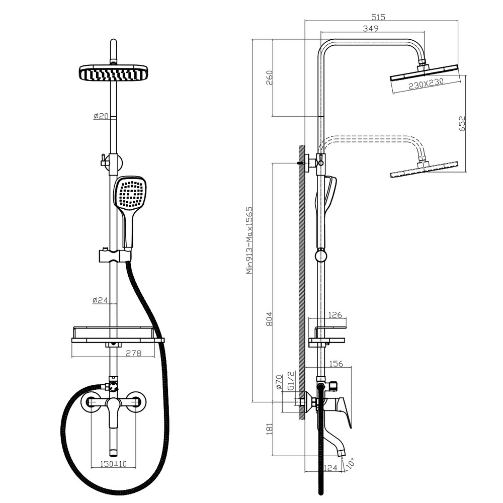 Смеситель Душ шар d35 с душевой стойкой, ручной лейкой, пов. излив, хром ROSSINKA RS29-46