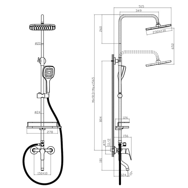 Смеситель Душ шар d35 с душевой стойкой, ручной лейкой, пов. излив, хром ROSSINKA RS29-46