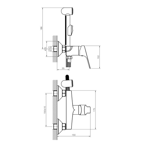Смеситель с гигиен. душем шар 35мм хром ROSSINKA RS29-52