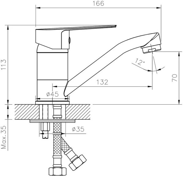 Смеситель Кухня шар d35 средний нос, хром ROSSINKA S35-22