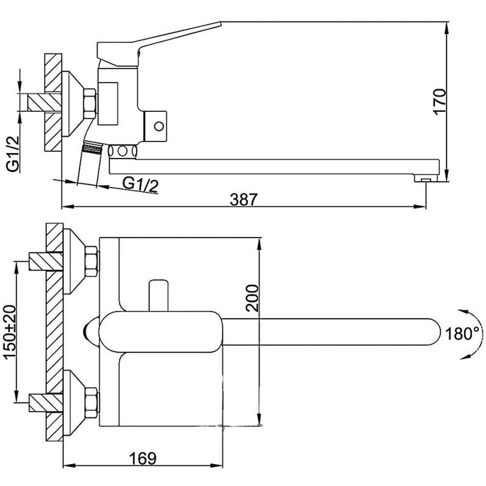 2262 Смеситель Ванна Frap d-35 дл излив (черный) 