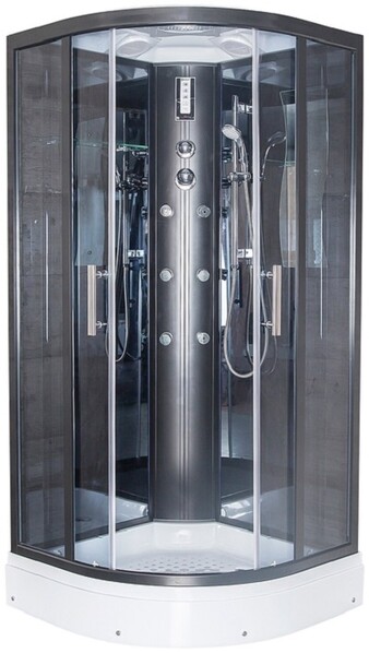 Душ. кабина ER570917-C24-RUS 900*900*2100см, зад стенка зеркальная ст.тон. 4 мм г/м низ.под. проф.чер. 