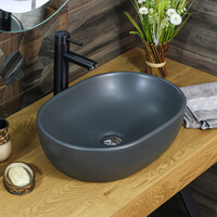 800-320311MDG Фигурный умывальник накладной тёмно-серый матовый 480х350х135 MELANA