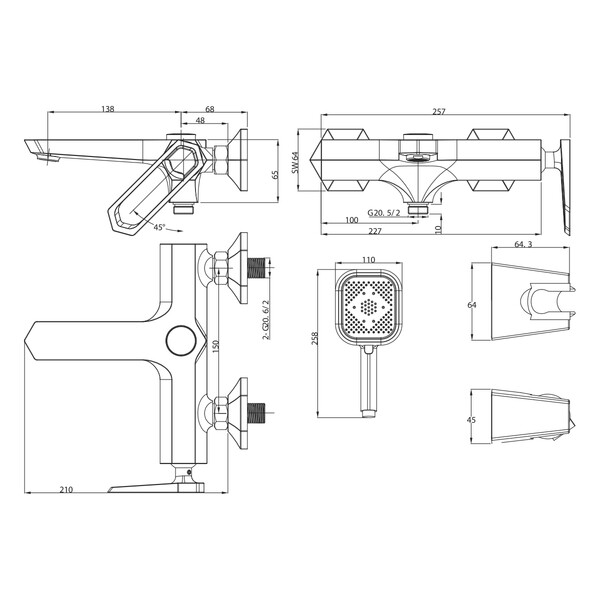LM3914C Prizma Смеситель для ванны с монолитным изливом, хром LEMARK