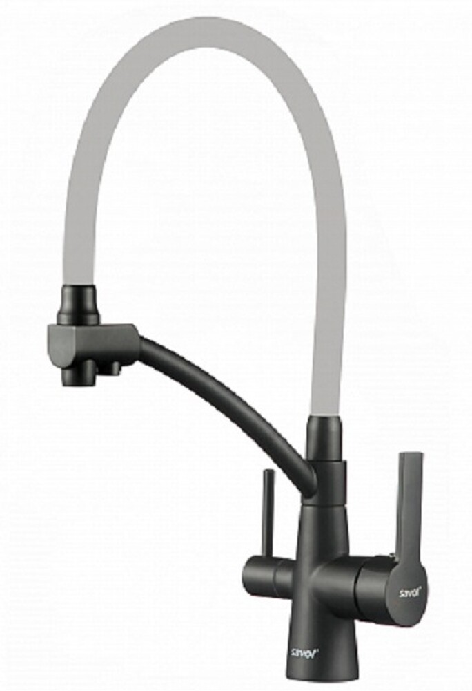 S-L1805H-04 Смеситель Кухня SAVOL с фильтром питьевой воды (цвет излива белый) шар.d=35, Черный