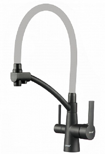 S-L1805H-04 Смеситель Кухня SAVOL с фильтром питьевой воды (цвет излива белый) шар.d=35, Черный