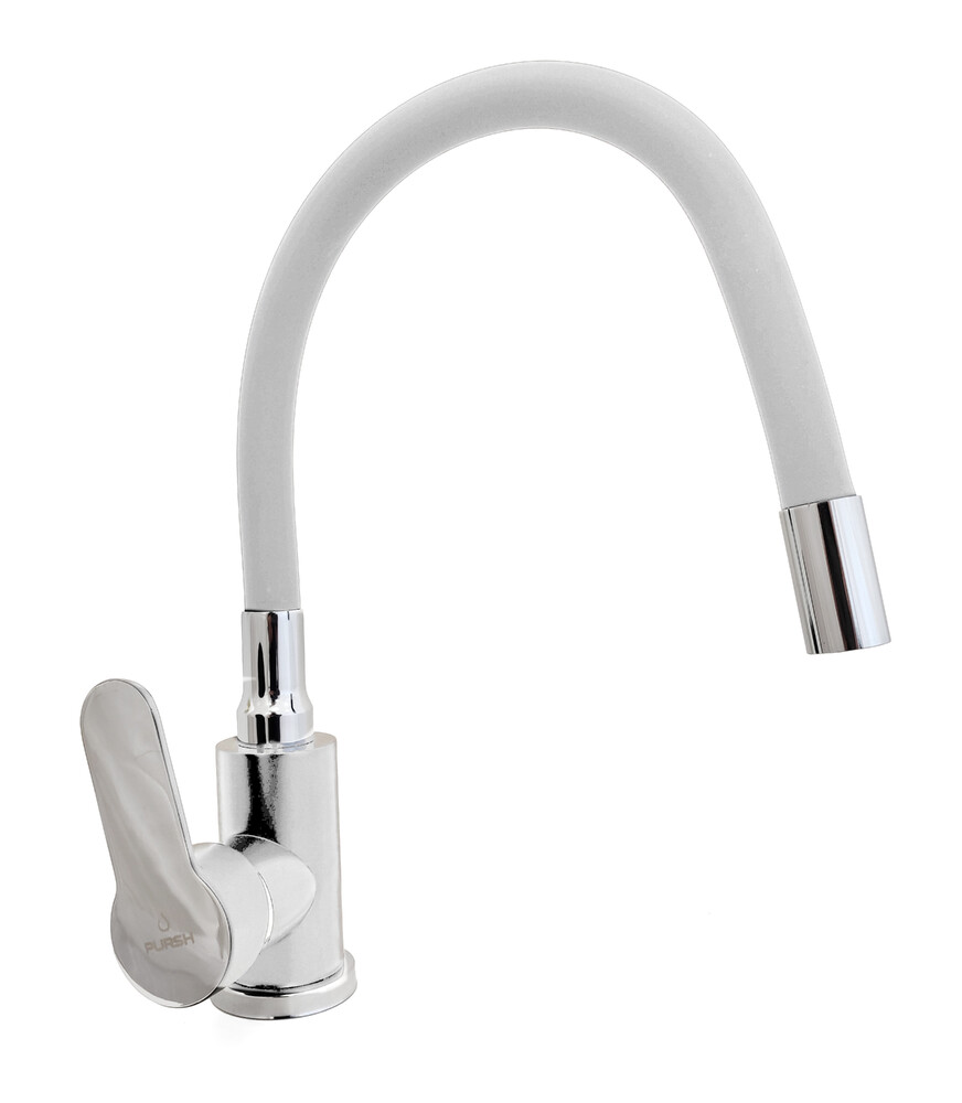 Смеситель Кухня PURSH D35 с белым гибким изливом (белый/хром,нержавеющая сталь,гайка) R99W303W 
