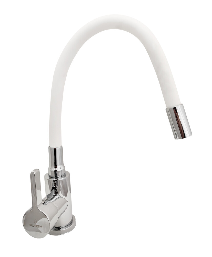 Смеситель Кухня PURSH D35 (нержавеющая сталь,хром,белый гибкий излив,гайка) R99308W 