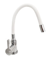 Смеситель Кухня PURSH D35 (нержавеющая сталь,хром,белый гибкий излив,гайка) R99308W 