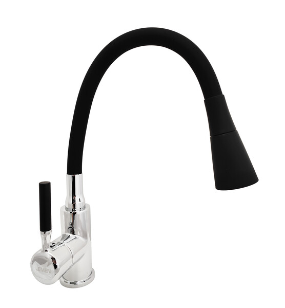 Смеситель Кухня Lemen D35 (черный гибкий излив,лейка-аэратор,гайка,цинк) LA-9022E 