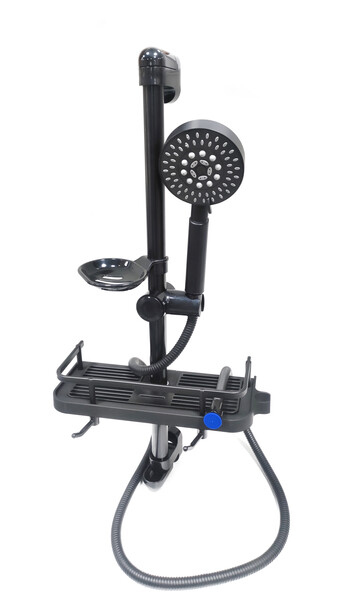  Стойка душевая  SANTREK AQUA-1601 BLACK (высота 600мм) с полочкой (в комплекте душевой шланг и душевая лейка)   СНИЖЕНА ЦЕНА !!!