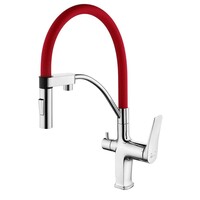 LM3074C-Red Comfort Смеситель для кухни, с гибким изливом, с подключением к фильтру питьевой воды, хром/красный LEMARK