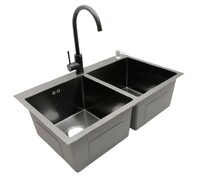 Мойка нерж врезная 780x480х230 т (3,0+1.2mm) черная НМ 7848/2 ДВОЙНАЯ (+ сифон, колландер, дозатор мыла) AISI 304