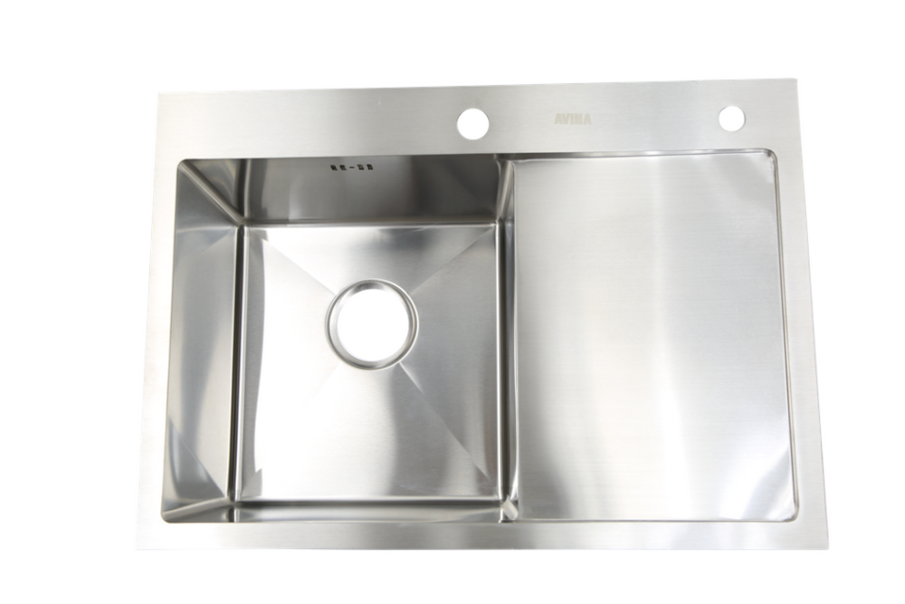 Мойка нерж врезная 680x480х230 т (3,0+1.2mm) сатин НМ 6848 L левая (+ сифон, колландер, дозатор мыла) AISI 304