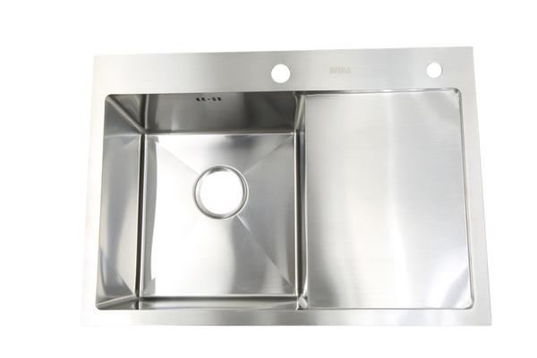 Мойка нерж врезная 680x480х230 т (3,0+1.2mm) сатин НМ 6848 L левая (+ сифон, колландер, дозатор мыла) AISI 304