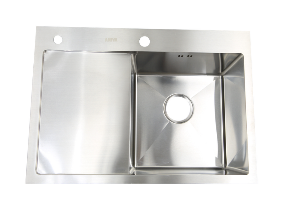 Мойка нерж врезная 680x480х230 т (3,0+1.2mm) сатин НМ 6848 R правая (+ сифон, колландер, дозатор мыла) AISI 304