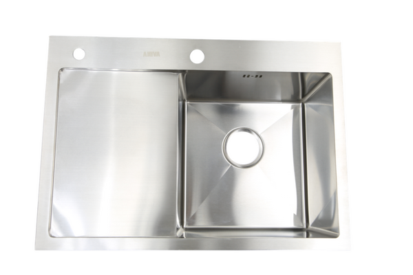 Мойка нерж врезная 680x480х230 т (3,0+1.2mm) сатин НМ 6848 R правая (+ сифон, колландер, дозатор мыла) AISI 304