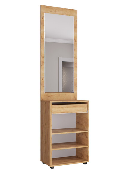 Сафари Тумба с зеркалом ТМ-002 Корпус - Дуб Крафт золотой Фасад МДФ - матовая Графит Софт МК132 КАТЕГОРИЯ А