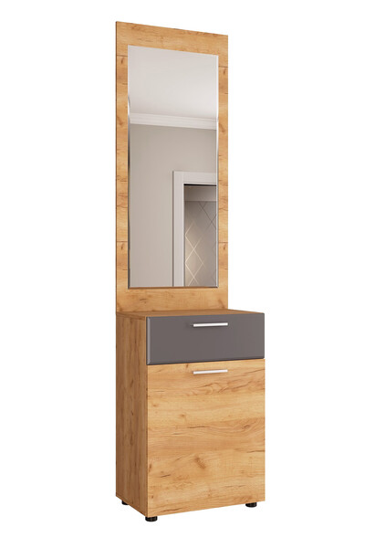 Сафари Тумба с зеркалом ТМ-002 Корпус - Дуб Крафт золотой Фасад МДФ - матовая Графит Софт МК132 КАТЕГОРИЯ А