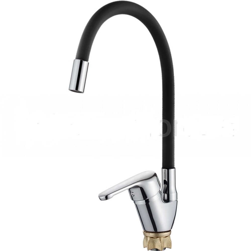 4132-2 Смеситель Кухня LEDEME с силиконовым изливом (на гайке) шар d40 (черный/хром)