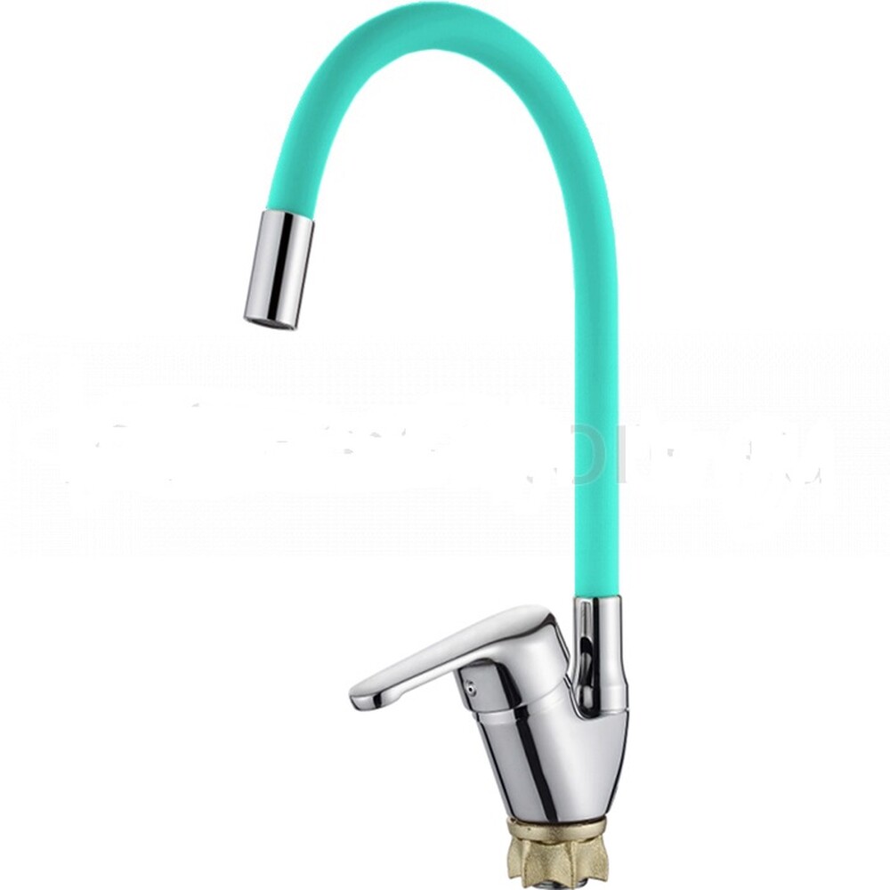 4132-11 Смеситель Кухня LEDEME с силиконовым изливом (на гайке) шар d40 (бирюзовый/хром)
