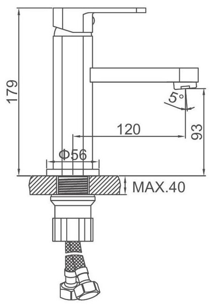 1033B Смеситель Тюльпан LEDEME (на гайке) шар d40 (черный)