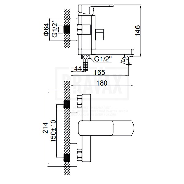  3233B Смеситель Ванна LEDEME шар d35 корот излив (черный)