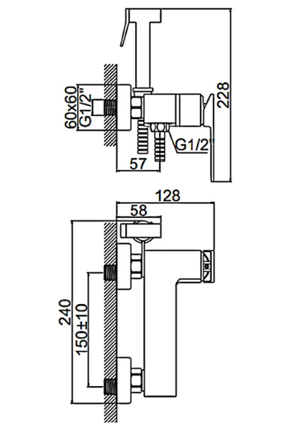 5278 Смеситель Гигиенический душ LEDEME настенный шар d35 