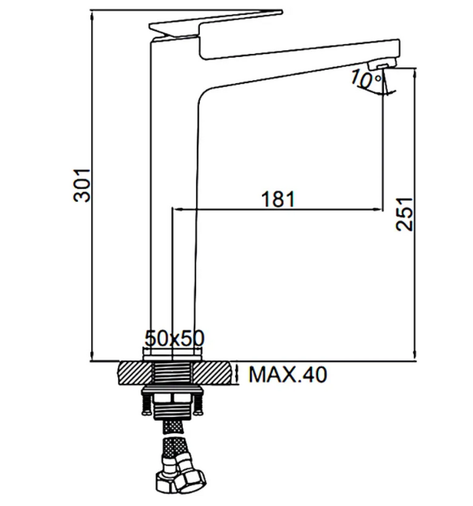 1178U Смеситель Тюльпан LEDEME шар d35 на гайке) ВЫСОКИЙ (графит)