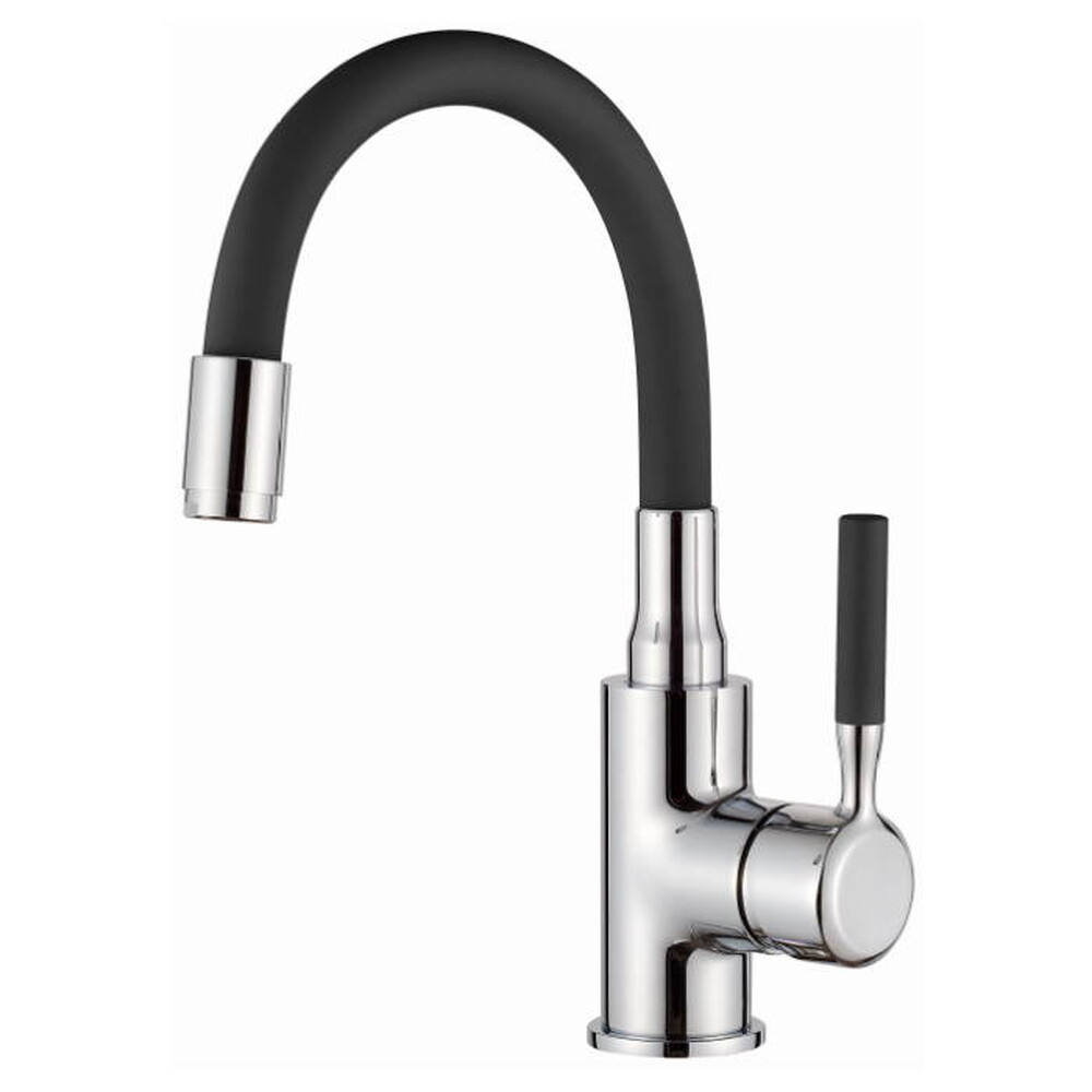 1399-2 Смеситель Тюльпан LEDEME d35 на гайке с силиконовым изливом (черный/хром)