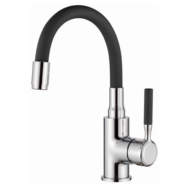 1399-2 Смеситель Тюльпан LEDEME d35 на гайке с силиконовым изливом (черный/хром)
