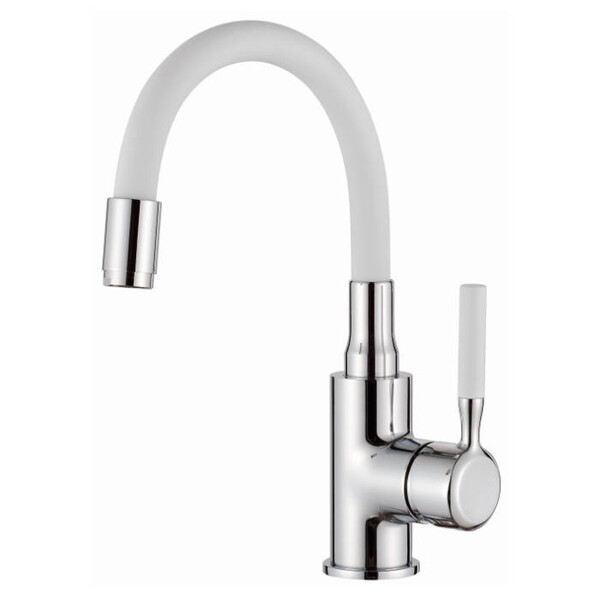 1399-3 Смеситель Тюльпан LEDEME d35 на гайке с силиконовым изливом (белый/хром)