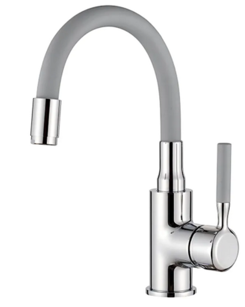 1399-9 Смеситель Тюльпан LEDEME d35 на гайке с силиконовым изливом (серый/хром)