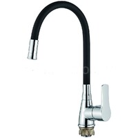 4699-2 Смеситель Кухня LEDEME с силиконовым изливом (на гайке) шар d40 (черный/хром)