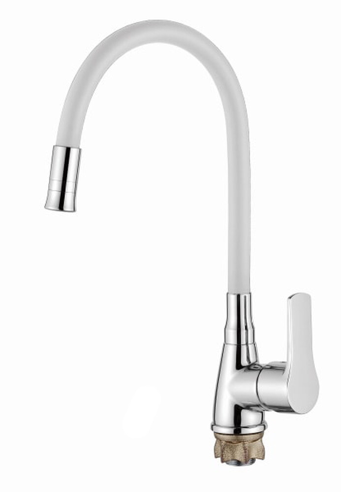 4699-3 Смеситель Кухня LEDEME с силиконовым изливом (на гайке) шар d40 (белый/хром)