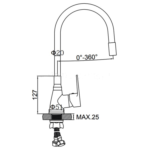 4699-3 Смеситель Кухня LEDEME с силиконовым изливом (на гайке) шар d40 (белый/хром)