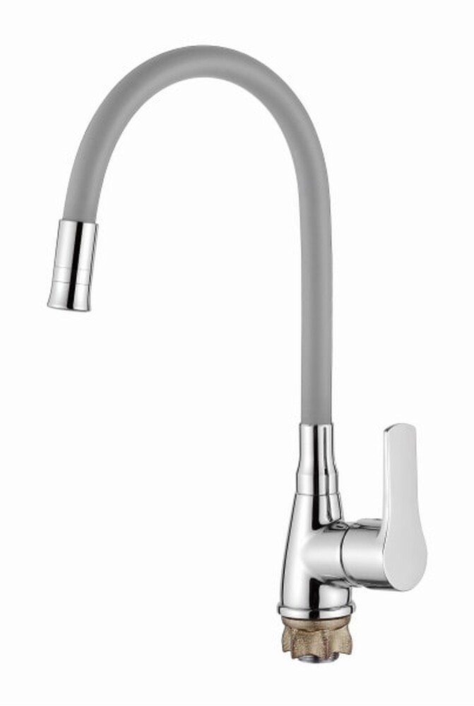 4699-9 Смеситель Кухня LEDEME с силиконовым изливом (на гайке) шар d40 (серый/хром)