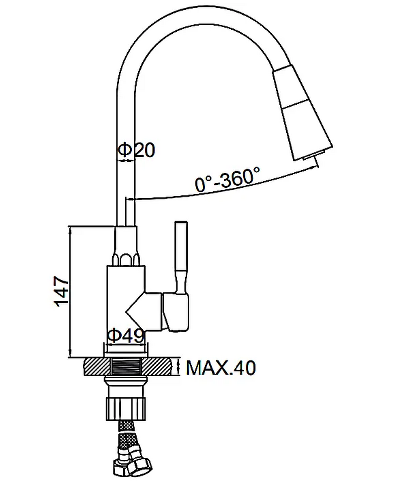 74199-2 Смеситель Кухня LEDEME d35 с силиконовым изливом НЕРЖАВЕЙКА (черный/нерж)