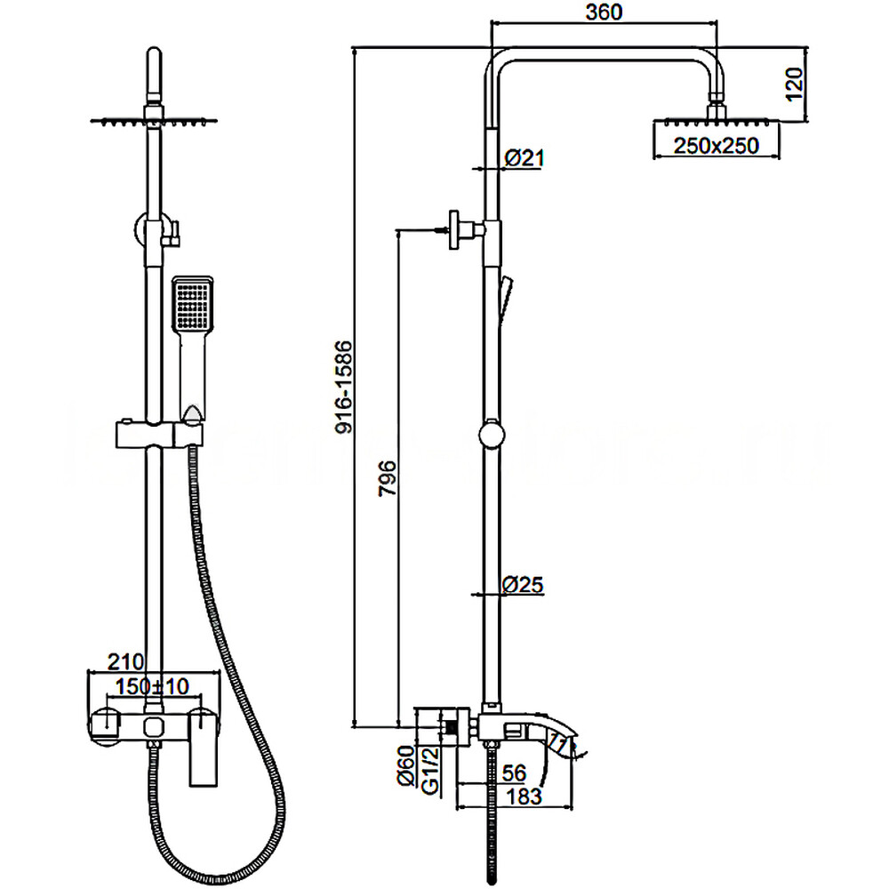 72417 Душевая система LEDEME со смесителем и тропическим душем 