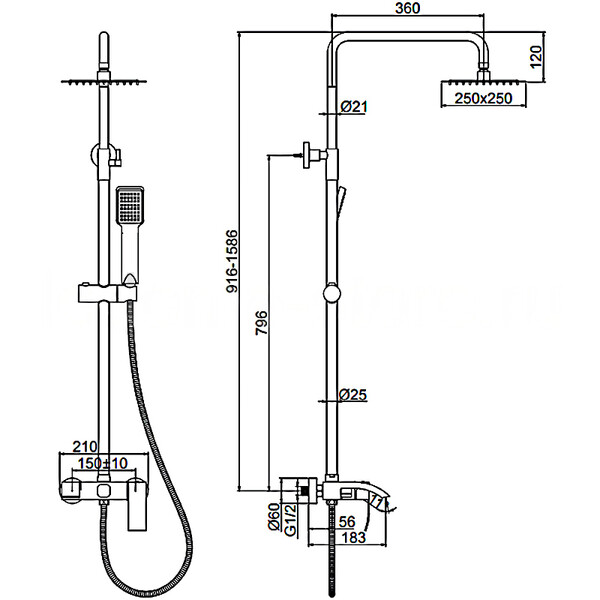 72417 Душевая система LEDEME со смесителем и тропическим душем 