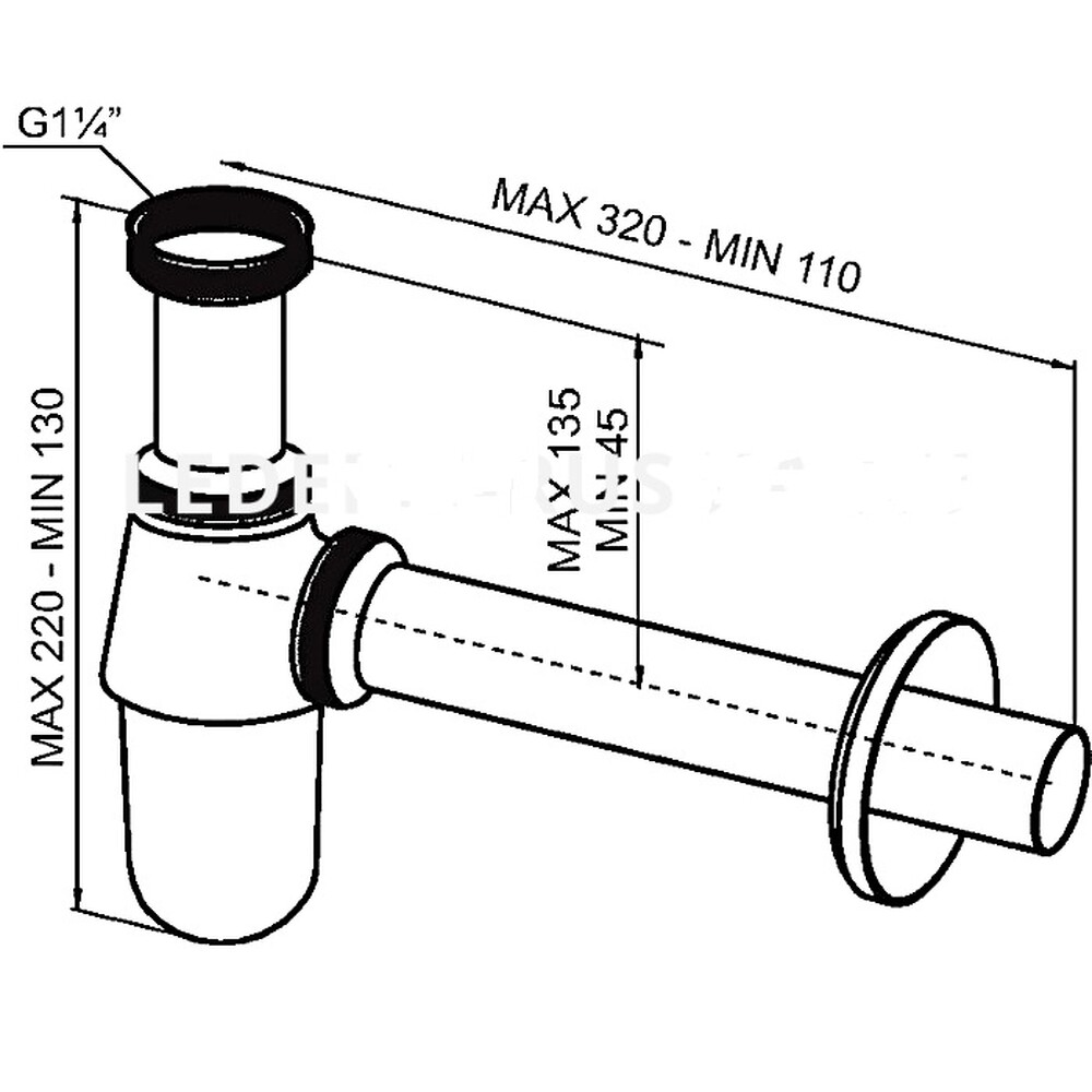 Сифон для раковины L80B (LEDEME) БЕЗ ВЫПУСКА, с трубкой (черный)
