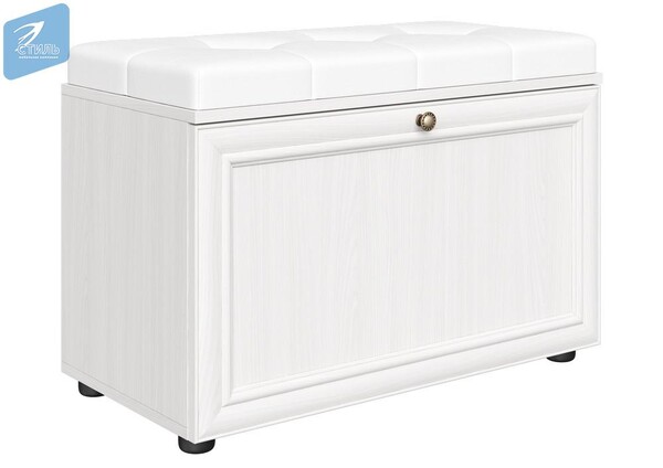 Оскар 7А Тумба для обуви Дуб Крафт белый (Ясень Анкор светлый) Кожзам Белый OSTIN White (3 места) ЭФ523