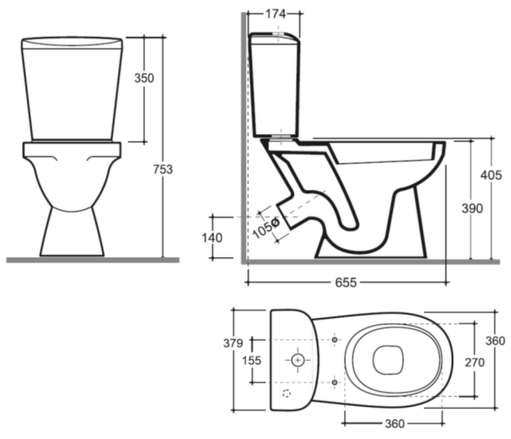 Унитаз-компакт "Лаго" БЕЛЫЙ (2-режим. сид.ПП, косой выпуск) КЕРАМИН 462171
