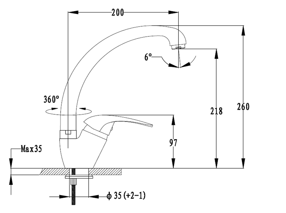 Смеситель Кухня GRANFEST  (3323) d=35 боковой  (черный)