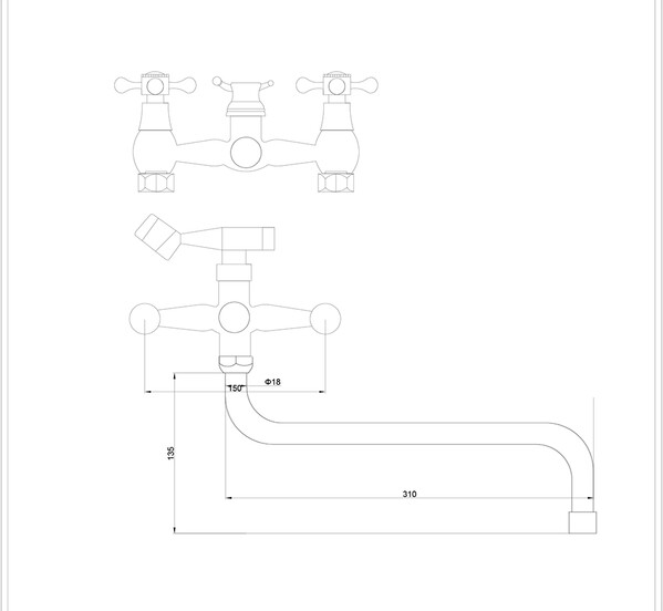 Смеситель Ванна SANTREK AQUA-300  "CLASSIC" 1/2 м/к шар. перекл. 3-х лепестк. SL 591 