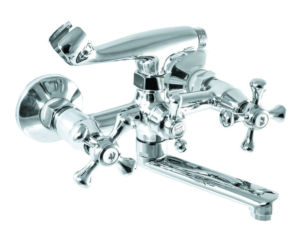 Смеситель Ванна SANTREK AQUA-330   "CLASSIC" 1/2 м/к шар. перекл. Крест SL594 кор. поворот. излив (15см)